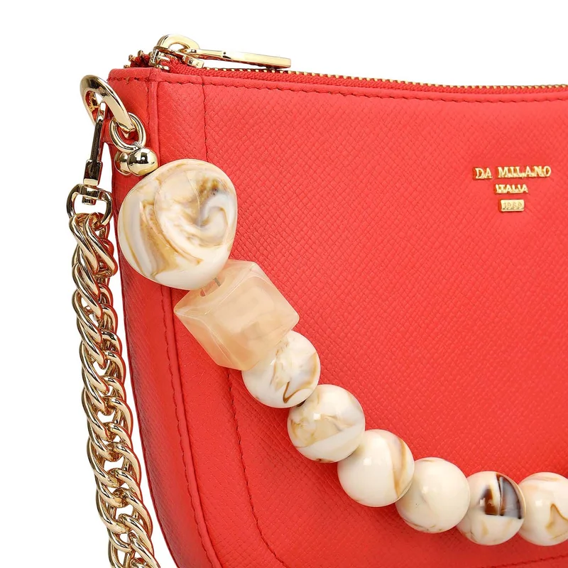 Da Milano Corallo Small Franzy Leather Baguette - Corallo for Women | Best Price UAE